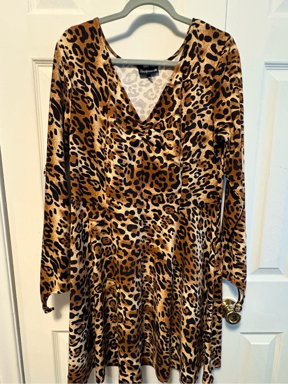 Sourpuss Leopard Print V-Neck Dress - Brown & Black